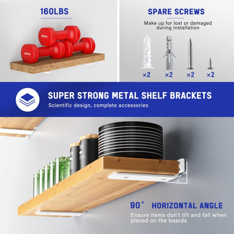 Goovilla Shelf Bracket  Heavy Duty Floating Shelf Brackets 4 inch Long  6 Pack Brackets for Shelves  White Coated Metal Wall Shelf Support Brackets with 1/5 Inch Thick and 160 lb. Load Capacity - Image 2